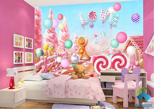 Hay mẫu gạch ốp tường 3D chủ đề thế giới bánh kẹo siêu ngọt ngào gạch ốp tường phòng ngủ 3D 10