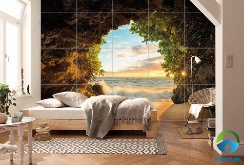 Gạch ốp tường 3D phòng ngủ bố mẹ chủ đề thiên nhiên gạch ốp tường phòng ngủ 3D 11