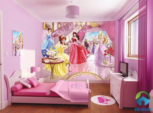 Hay chủ đề các nàng công chúa Disney như mẫu gạch ốp 3D này gạch ốp tường phòng ngủ 3D 9