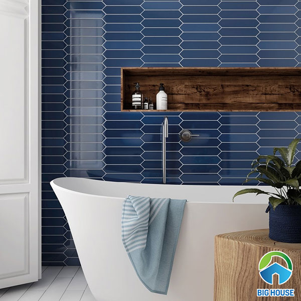 Phòng tắm sang trọng hơn với mẫu gạch ốp tường nhà tắm màu xanh nước biển M75308AJ. gạch ốp nhà tắm màu xanh 7